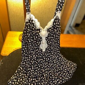 Vintage 1990s Satin Floral Romper/ Play Suit With Lace Neck Line